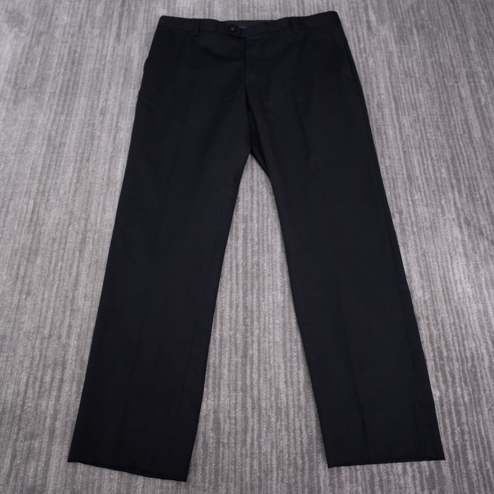 Pronto Uomo Dress Pants Mens 38 Black Excellent 100% Wool Flat Front Platinum